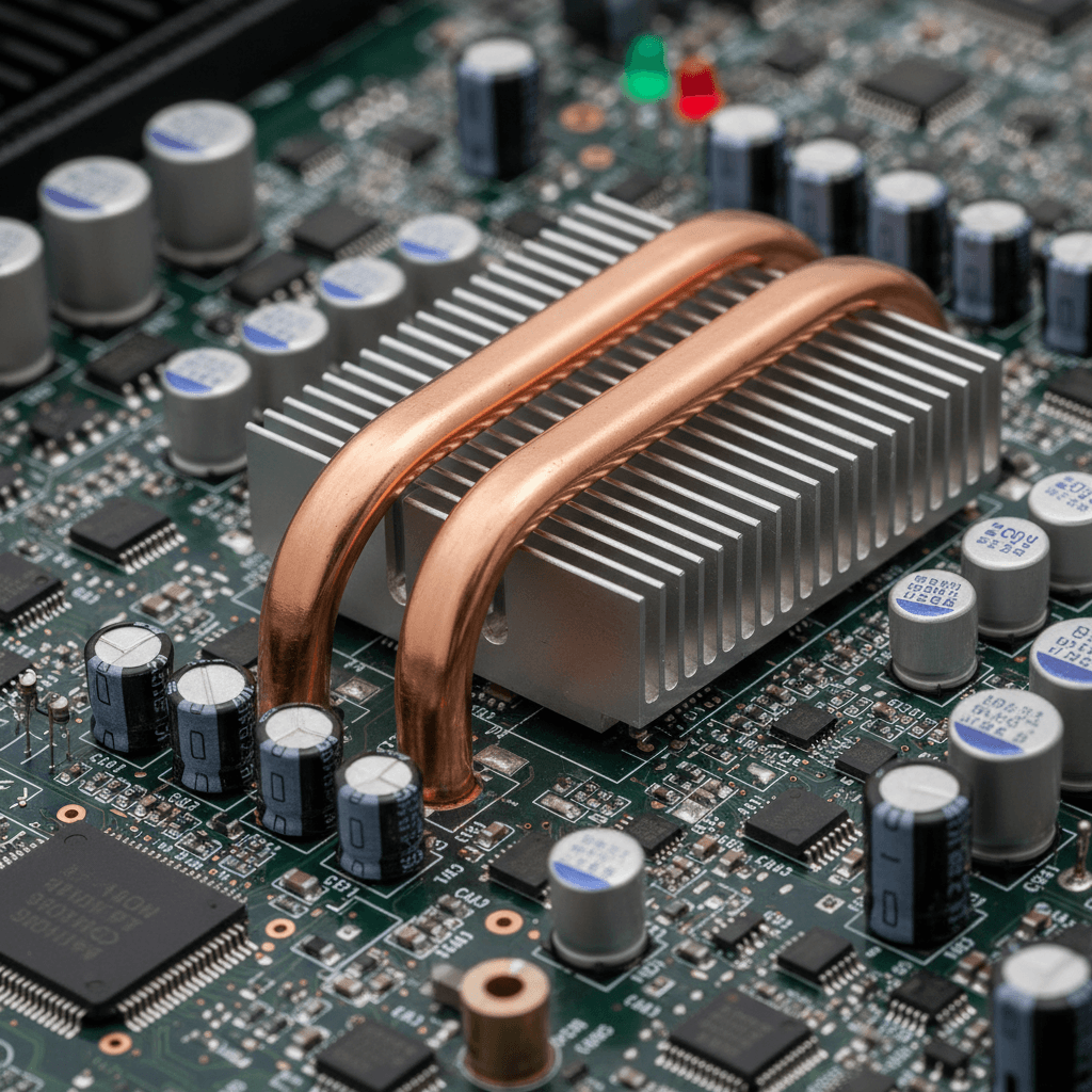Close-up of a circuit board with embedded thermal components