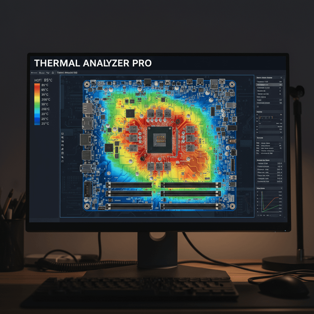 Thermal simulation showing heat map on a computer screen
