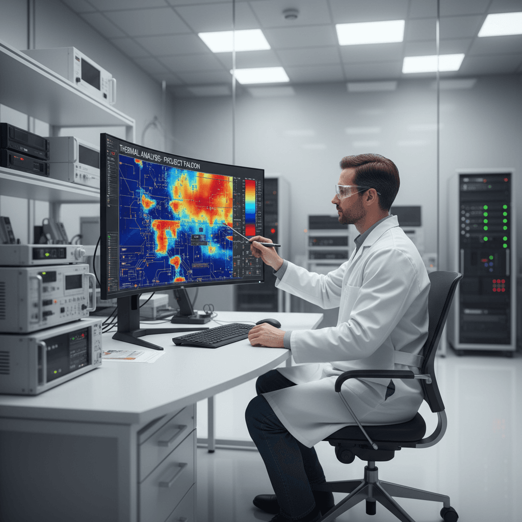 Engineer reviewing thermal performance data on a monitor